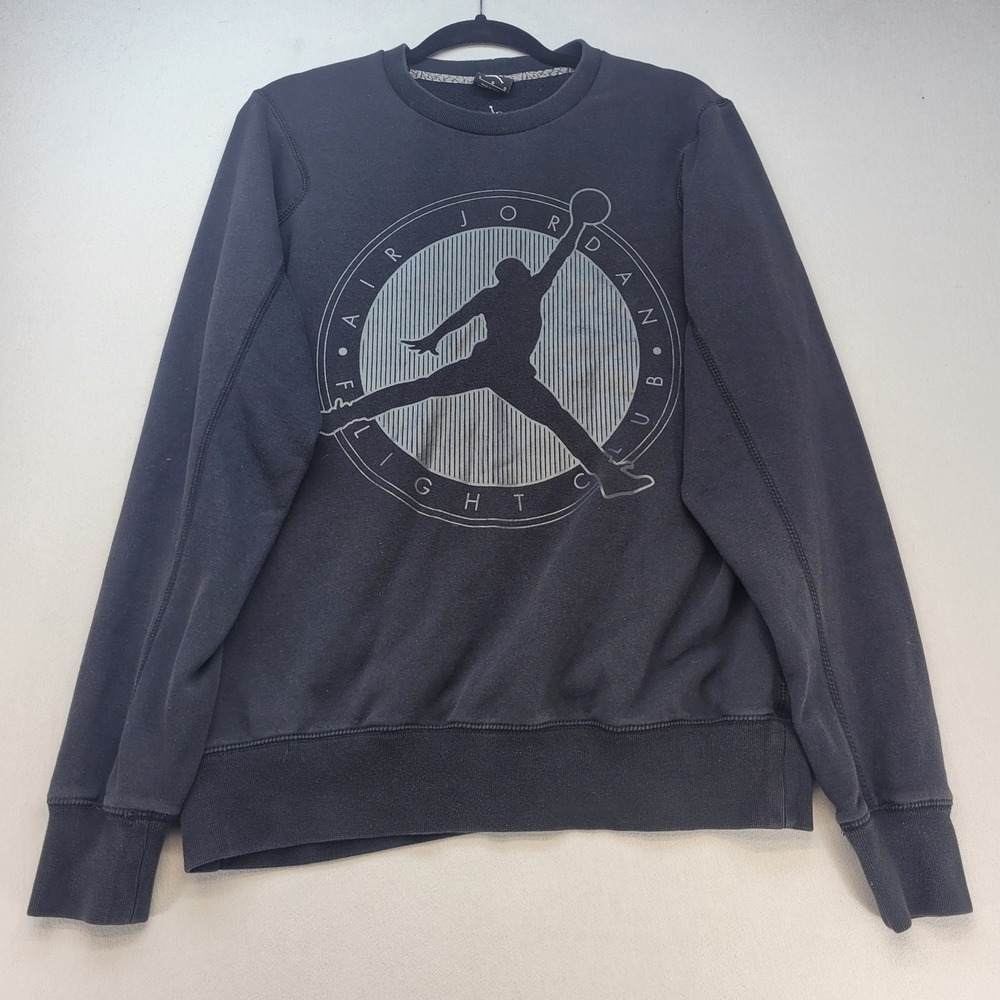 Jordan Flight Club Sweatshirt Mens L Black Graphic Pullover Jumpman Logo